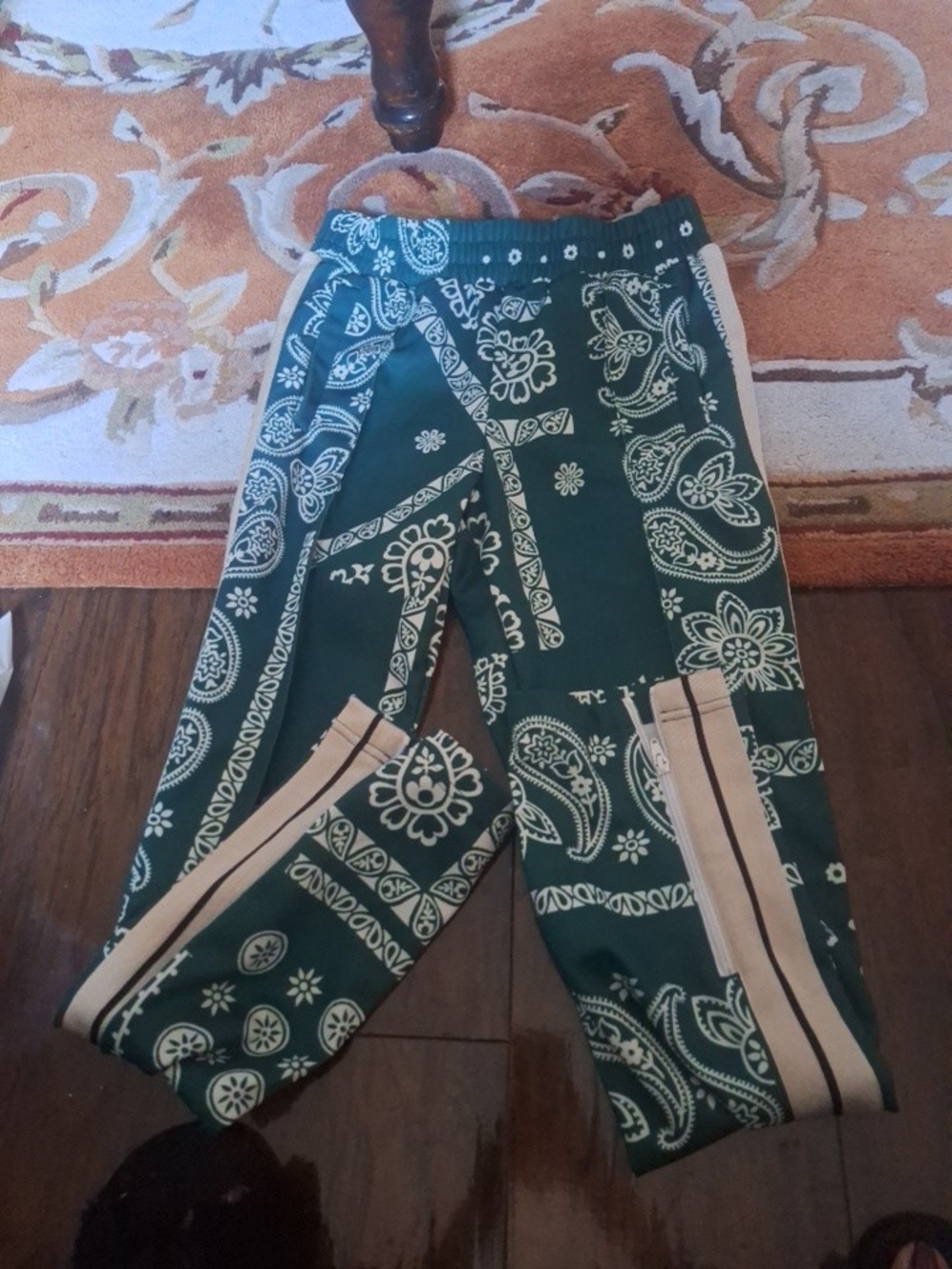 Palm Angels Green Bandana-Print Joggers with Cream Stripes